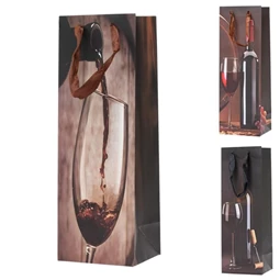 Ajándék tasak boros üveggel és pohárral 12x35x10 cm 3féle