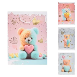 Ajándék tasak macival 18x23x10 cm 4féle
