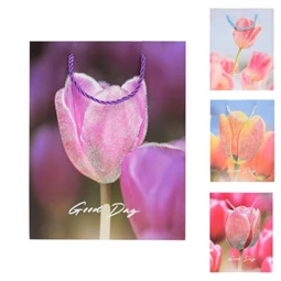 Ajándék tasak tulipánnal, glitteres 18x23x10 cm 4féle