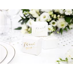 Ajándékdoboz Thank you felirattal 6x3,5x5,5 cm fehér,arany S/10