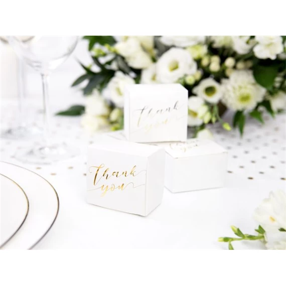 Ajándékdoboz Thank you felirattal 6x3,5x5,5 cm fehér,arany S/10