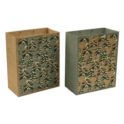Paper gift bag with snowy pine tree design, 26x33 cm natural, green (2 types)