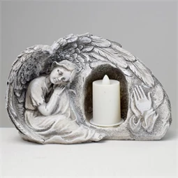 Angyal ülő, gyertyával LED-es 21x13x10 cm
