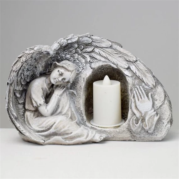 Angyal ülő, gyertyával LED-es 21x13x10 cm