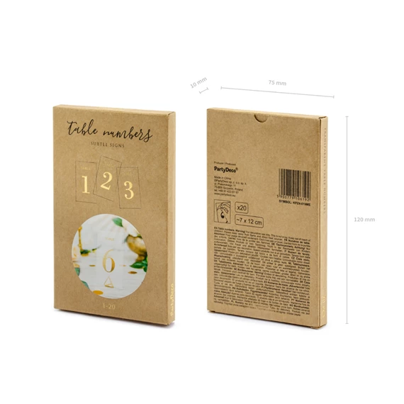 Átlátszó asztalszámok arany 7x12 cm S/20