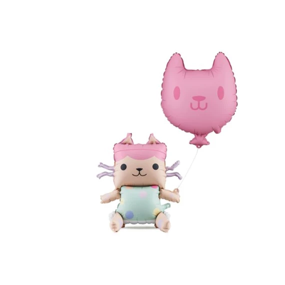 Baba doboz és macska fólia lufik, 43x46 cm és 35x37 cm, mix S/2