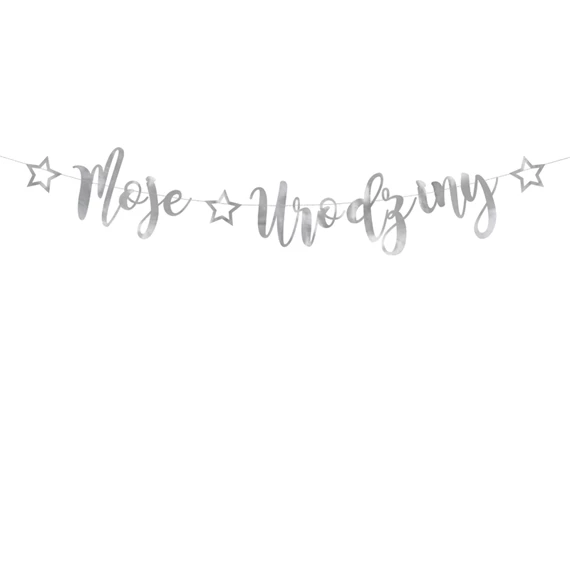 Banner moje urodziny ezüst 16.5x90 cm