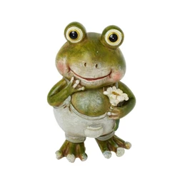 Béka kantáros nadrágban, virággal 6x4,5x9 cm