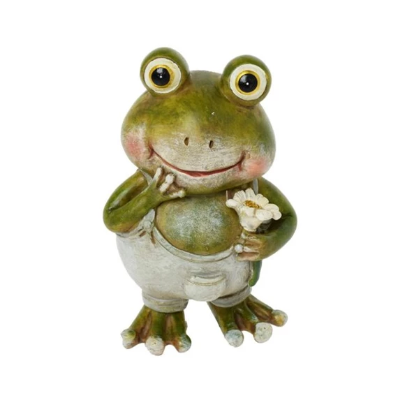 Béka kantáros nadrágban, virággal 6x4,5x9 cm