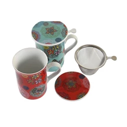 Bögre teás, virágos 11x8,5x11 cm 280 ml 2 féle