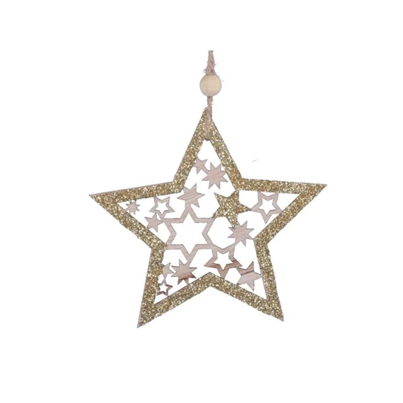 Csillag glitteres, akasztós 9,5 cm S/6