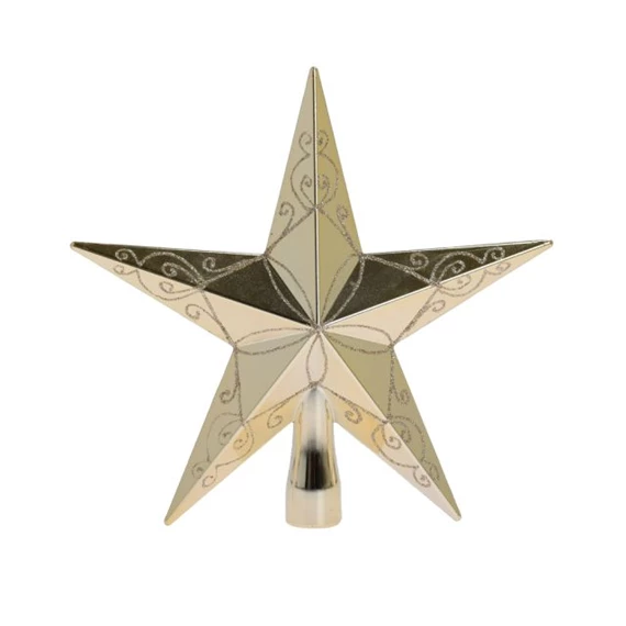 Csúcsdísz csillag, fényes, mintával, glitteres 20 cm