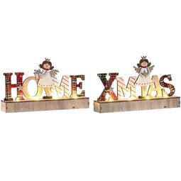 Dekoráció "Home" és "Xmas" felirat, LED-es 22x4,5x13 cm 2 féle