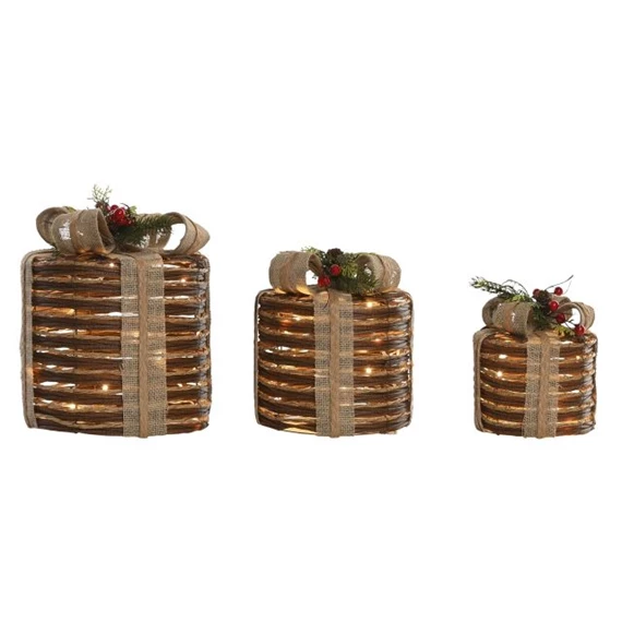 Dekoráció LED-es ajándékdoboz szett 25x25x30 cm S/3