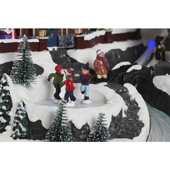 Dekoráció LED-es város, zenélő, mozgó 33x31x38 cm