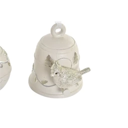 Dekoráció gömb, csengő madárral, akasztós 6,5x5x7 cm 2 féle