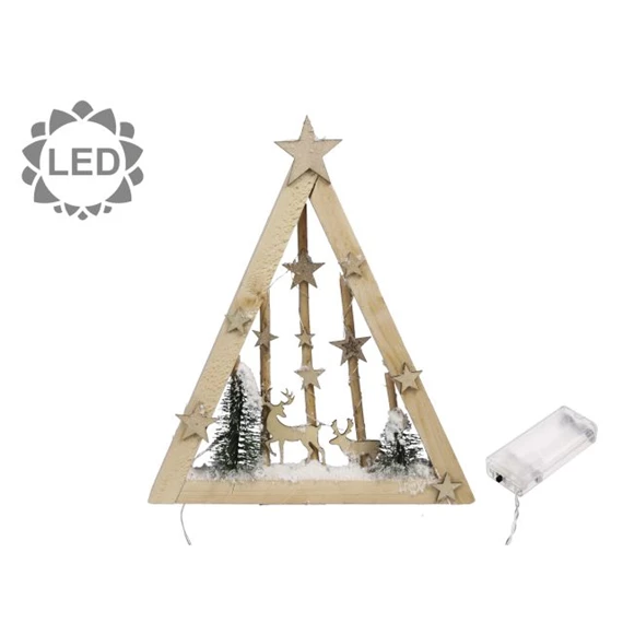 Dekoráció szarvassal, csillaggal, LED-es 35x29 cm