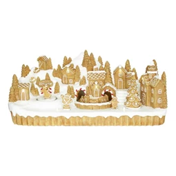 Dioráma mézeskalács város mozgó vonattal, LED-es 41x17x18,3 cm