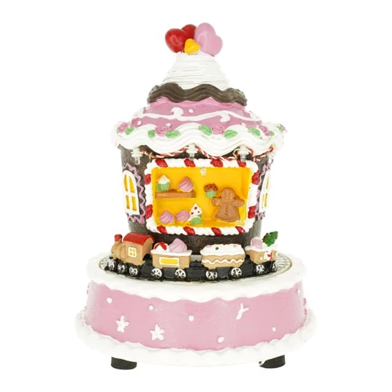 Dioráma muffin ház mozgó vonattal 15,5x15,5x19,5 cm