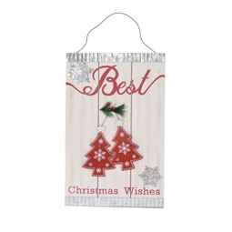 Decoration hanging with Christmas tree and "Best Christmas Wishes" title 20x2x33 cm