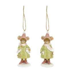 Mouse girl in dress and hat, hanging 3,2x3x8,2 cm 2 types