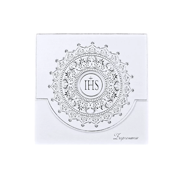 Elsőáldozási meghívó ezüst, díszített S/10