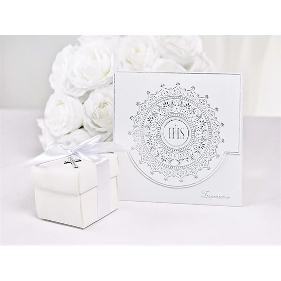 Elsőáldozási meghívó ezüst, díszített S/10