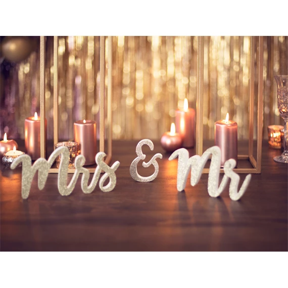 Fa felirat mr & mrs arany 50x10 cm