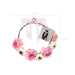 Fejpánt virágokkal, szalaggal műanyag 17cm rózsaszín, fehér