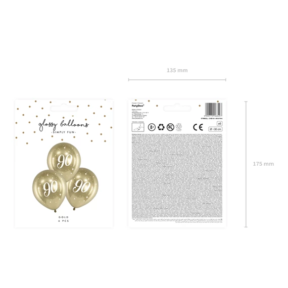 Fényes lufi 30 cm 90 arany S/6