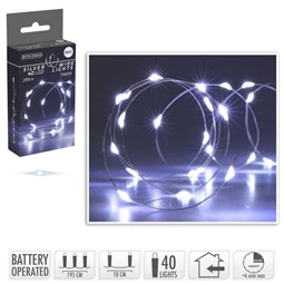Fényfüzér elemes, időzítővel, 40 LED-es, beltéri 1,95 m