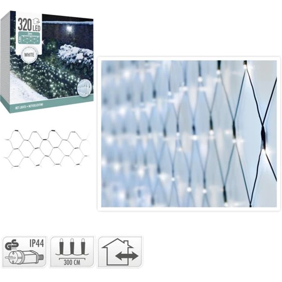 Fényháló adapterrel, 320 LED-es, kültéri-beltéri 1,5x3 m