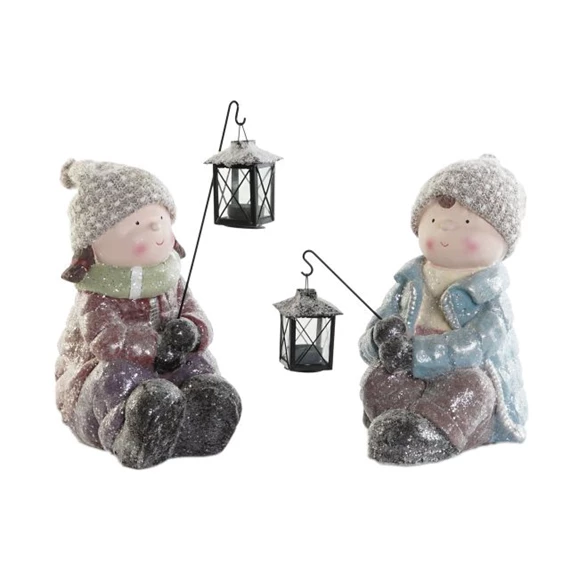 Figura kisfiú, kislány lámpással 29x18x34 cm 2 féle