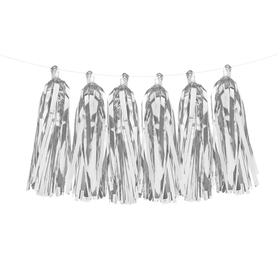 Girland bojtokkal ezüst, 30 cm x 1,5 m