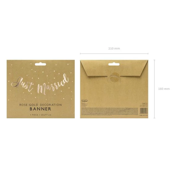 Girland felirattal "Just Married" papír 20x77cm rosegold