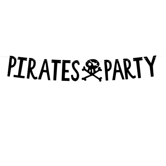 Girland felirattal "Pirates Party" papír 14x100 cm fekete