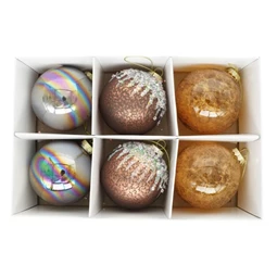 Gömb irizáló, glitter dekorral, márvány hatású, akasztós 8 cm S/6