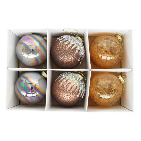 Gömb irizáló, glitter dekorral, márvány hatású, akasztós 8 cm S/6
