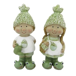 Gyerek fiú, lány békacsizmában, kannával, virággal álló 5,5x6x16 cm 2féle