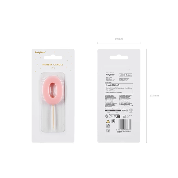 Gyertya 0-ás szám születésnapi világos rózsaszín 5,5 cm