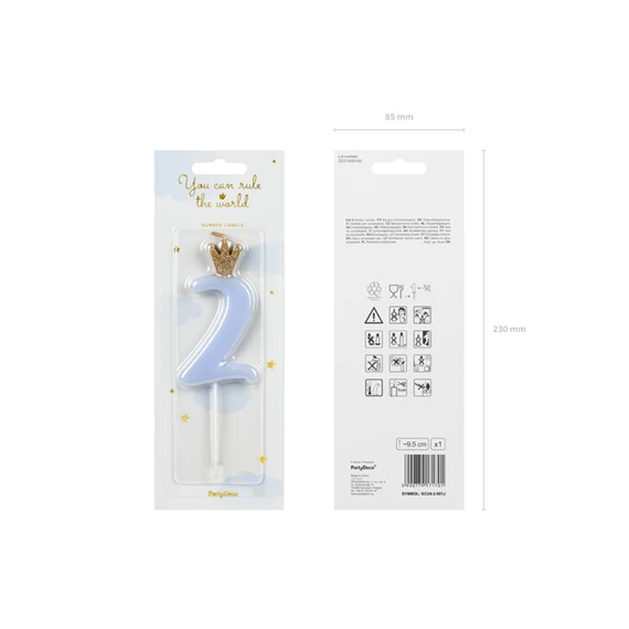 Gyertya 2-es szám születésnapi világoskék 9,5 cm