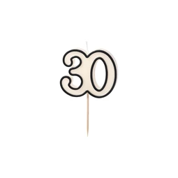 Gyertya 30-as szám születésnapi 5,5 cm fekete és fehér