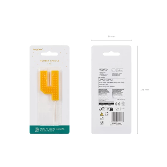 Gyertya 4-es szám születésnapi 6 cm sárga