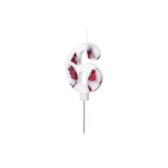 Gyertya 6-os szám születésnapi fehér virágszirommal 8 cm