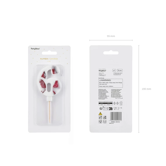 Gyertya 6-os szám születésnapi fehér virágszirommal 8 cm