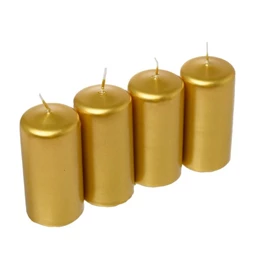 Paraffin pillar candle, 4x8 cm, gold, set of 4