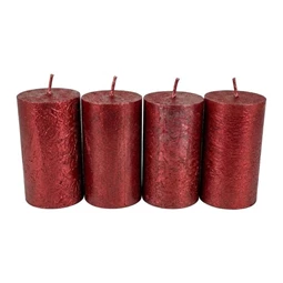 Paraffin pillar candle 6x9x6 cm metallic red (set of 4)