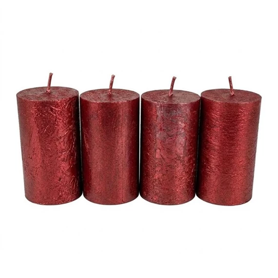 Paraffin pillar candle 6x9x6 cm metallic red (set of 4)