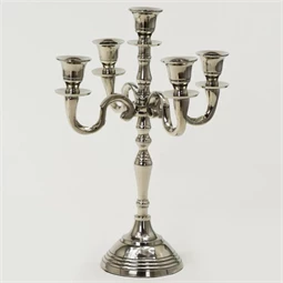 Gyertyatartó 5 ágas fém 20x30x20cm ezüst