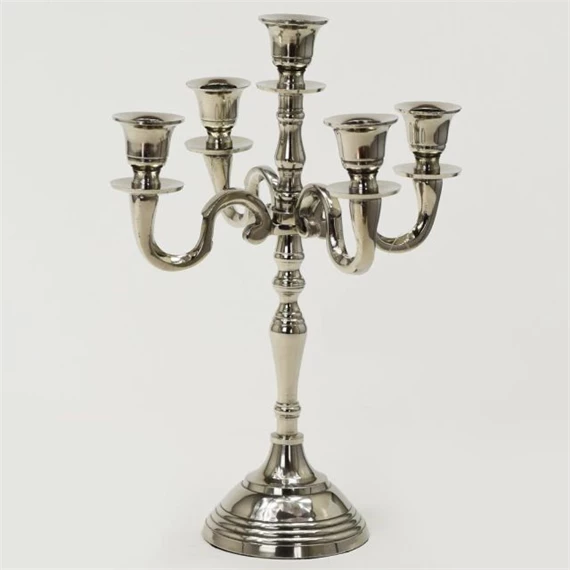 Gyertyatartó 5 ágas fém 20x30x20cm ezüst